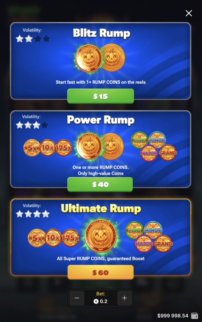 Менюто Buy Bonus в Rump & Halloween на мобилен телефон вертикално