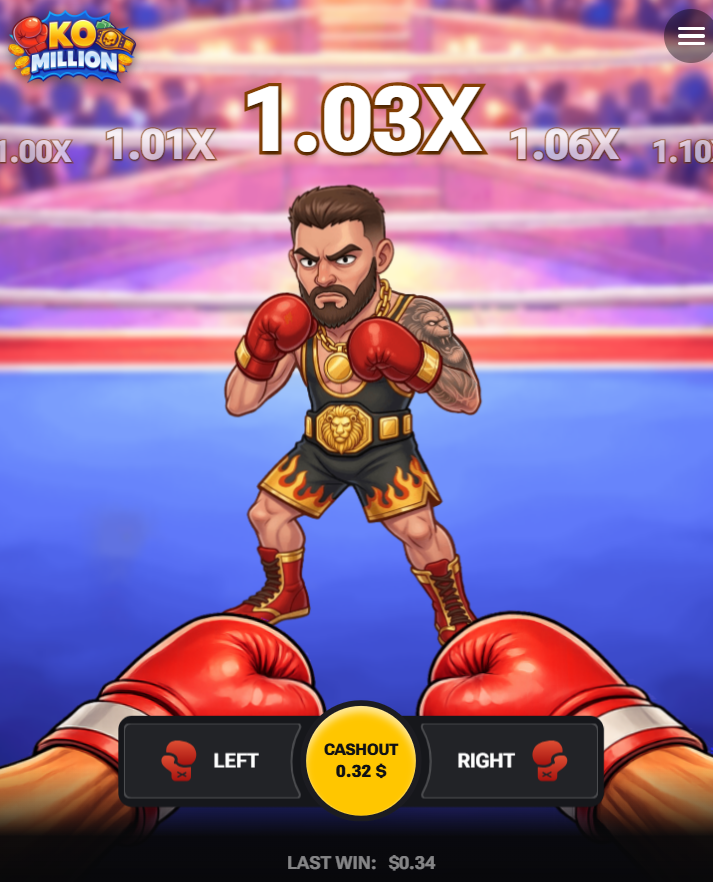 KO Million на смартфон с бутоните Left, Right и Cashout