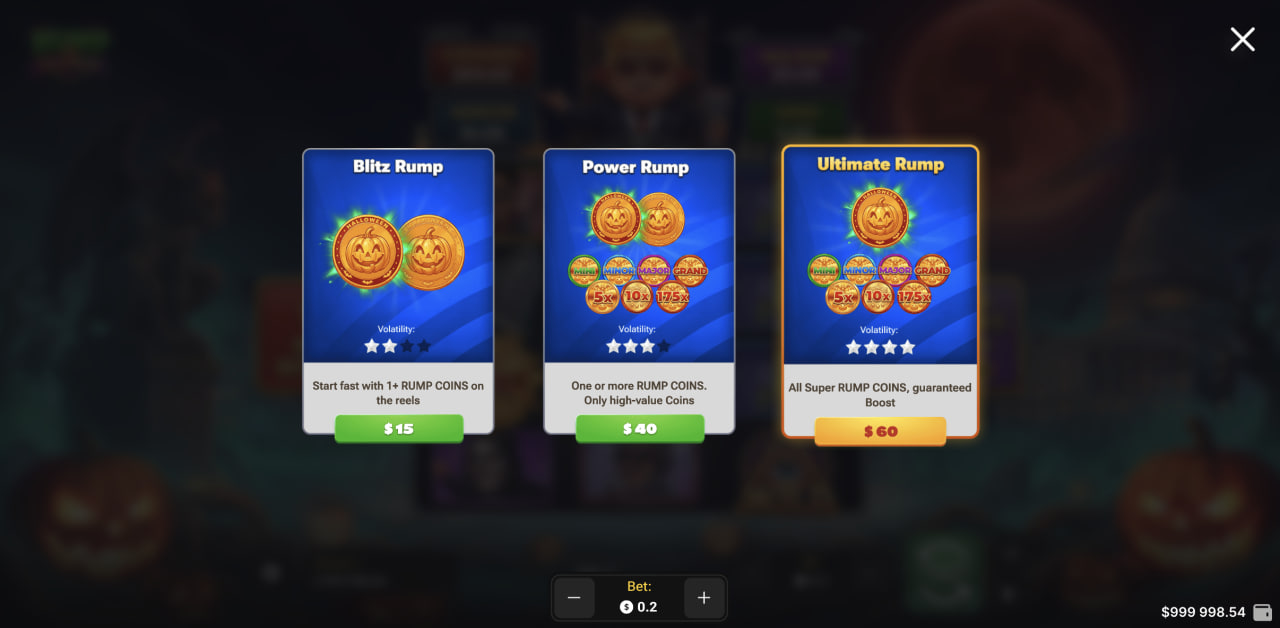 Трите опции Buy Bonus в Rump & Halloween на компютър