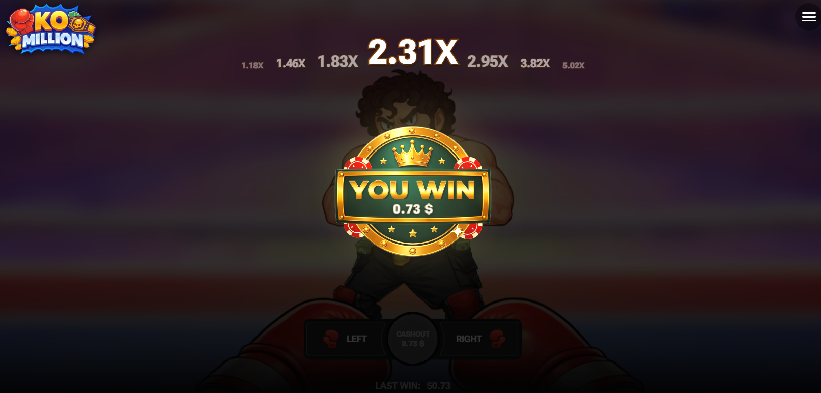 Екран You Win в KO Million след Cash Out