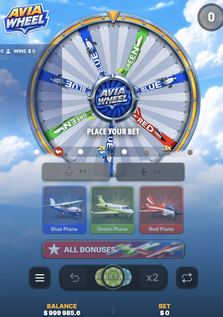 Avia Wheel app free bonus: мобилен екран със съобщение Place your bet и чипове за залог