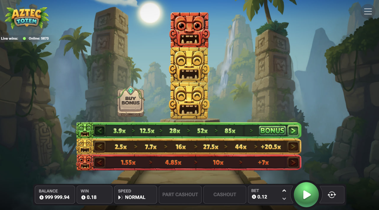 Игровият екран на Aztec Totem на компютър с тотем и три реда множители